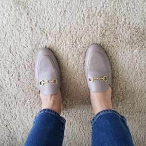 Leather slip on loafer mules
